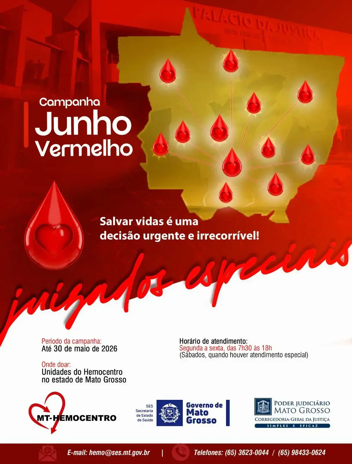 Cartaz vertical da campanha Junho Vermelho, com o slogan 