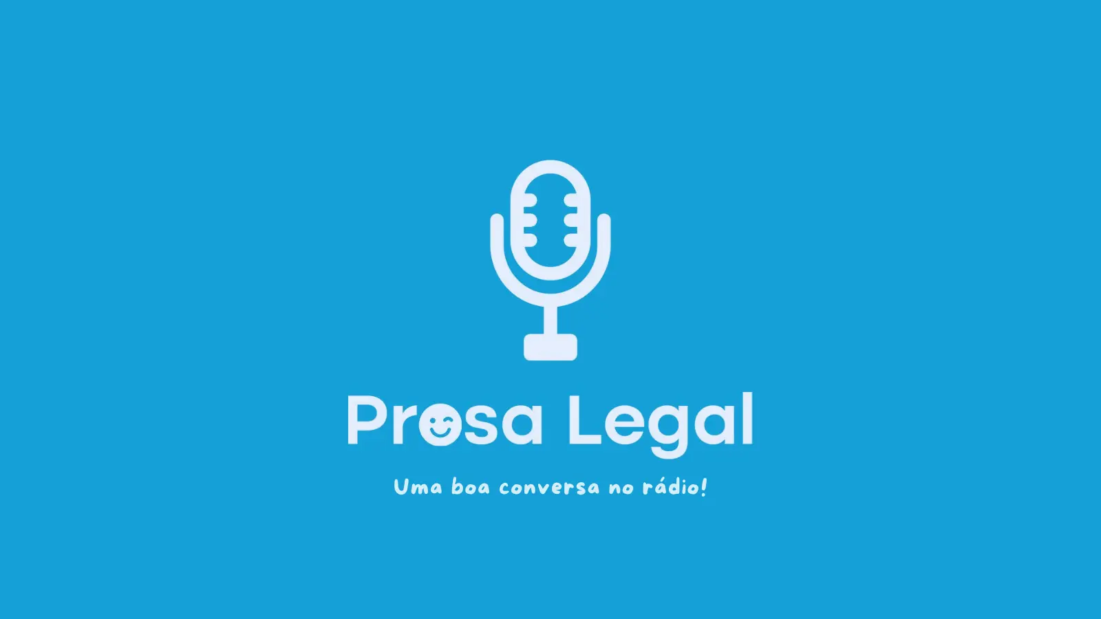 Fundo azul com ícone branco de microfone centralizado. Abaixo, lê-se 